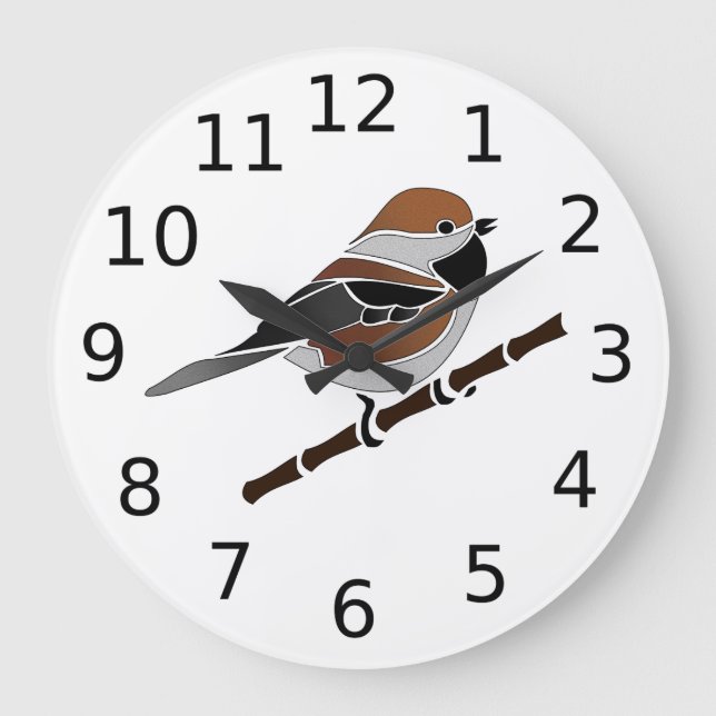 Adorable Boreal Chickadee Bird Cartoon Large Clock (Front)