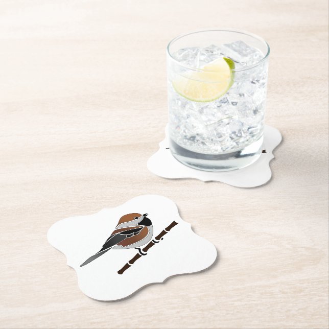 Adorable Boreal Chickadee Bird Cartoon Paper Coaster (Insitu)