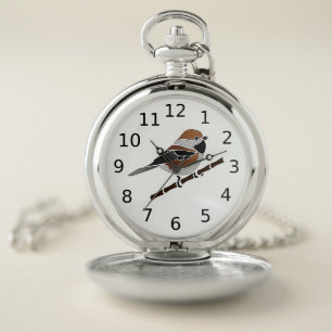 Adorable Boreal Chickadee Bird Cartoon Pocket Watch