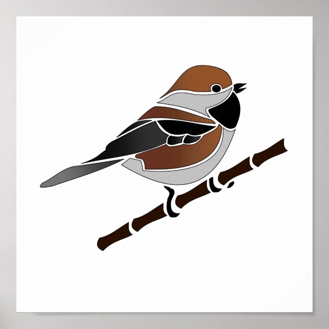 Adorable Boreal Chickadee Bird Cartoon Poster (Front)