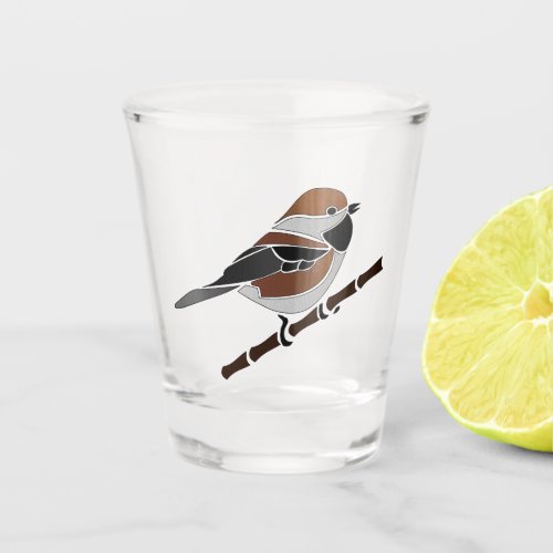 Adorable Boreal Chickadee Bird Cartoon Shot Glass