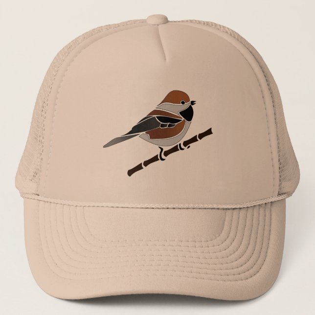 Adorable Boreal Chickadee Bird Cartoon Trucker Hat (Front)