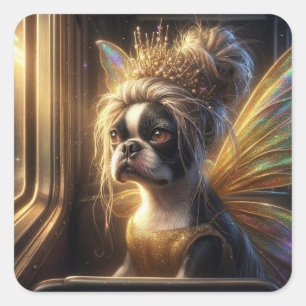 Adorable Boston Terrier Fairy Square Sticker