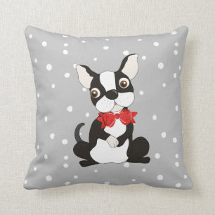 Adorable Boston Terrier in Bow Tie Throw Pillow