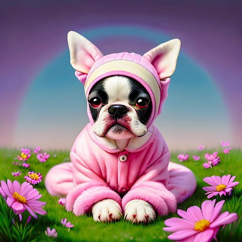 Adorable Boston Terrier In Pink Fuzzy Pjs  Magnet