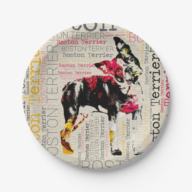 Adorable Boston Terrier Paper Plates (Front)