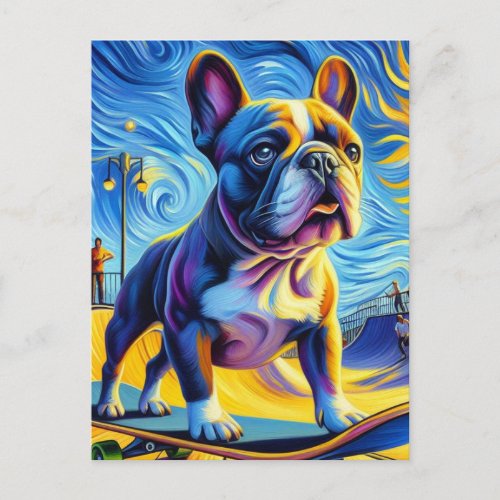 Adorable Boston Terrier Skateboarding Postcard