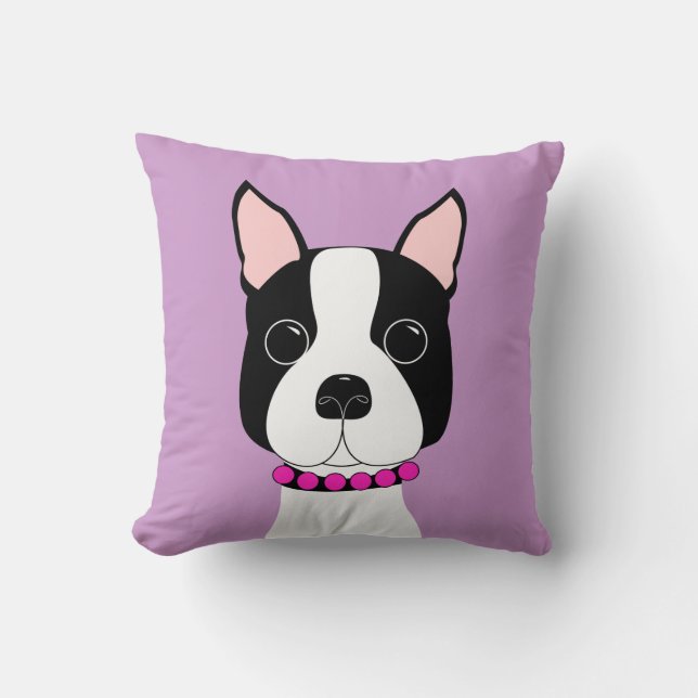 Adorable Boston Terrier Throw Pillow (Front)