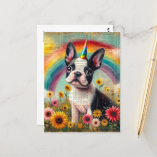 Adorable Boston Terrier Unicorn Puppy Collage Postcard
