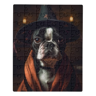 Adorable Boston Terrier Witch Jigsaw Puzzle