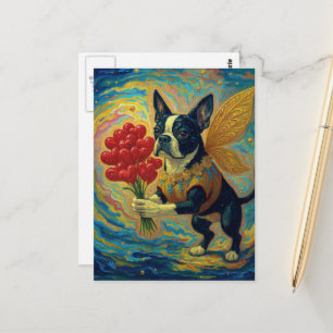 Adorable Boston Terrier With Hearts Postcard