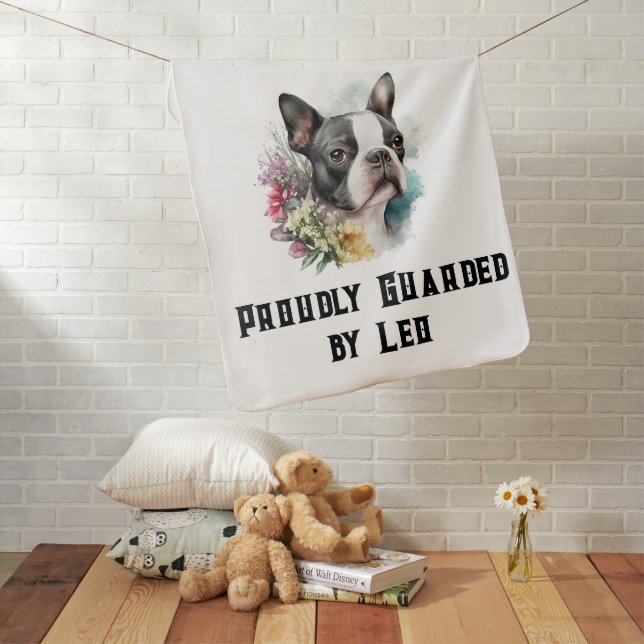 Adorable Boston Terrrier and Flowers Baby Blanket (In Situ)