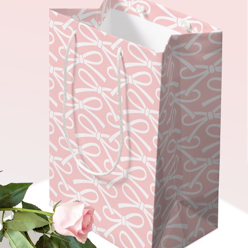Adorable Bow Pink White Pattern Medium Gift Bag