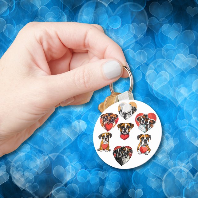 Adorable Boxer Dog with Red Heart Watercolor Keychain (Adorable Boxer Dog with Red Heart Watercolor Keychain)