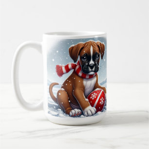 Adorable Boxer Puppy in Snowy Scenery Coffee Mug