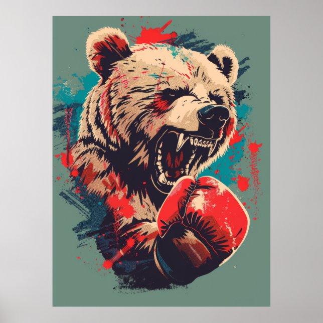 Adorable Boxing Bear 1 T-Shirt Design - Vector Art Poster (Front)