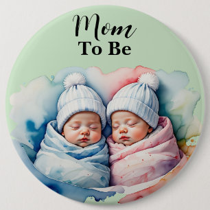 Adorable Boy/Girl Twin Babies Mom To Be Button 