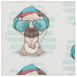Adorable Boy Pug with Sunglasses and Headphones Fabric