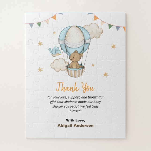 Adorable Boy Teddy Bear Baby Shower Thank You  Jigsaw Puzzle (Vertical)