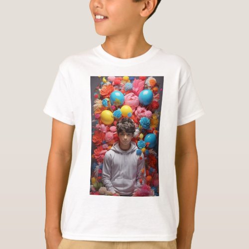 Adorable Boy with a Rainbow of Balloons A T_Shirt
