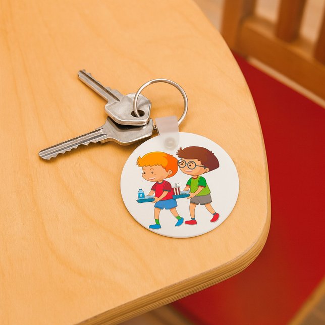 Adorable Boys Carrying Food Trays  Keychain (Creator Uploaded)