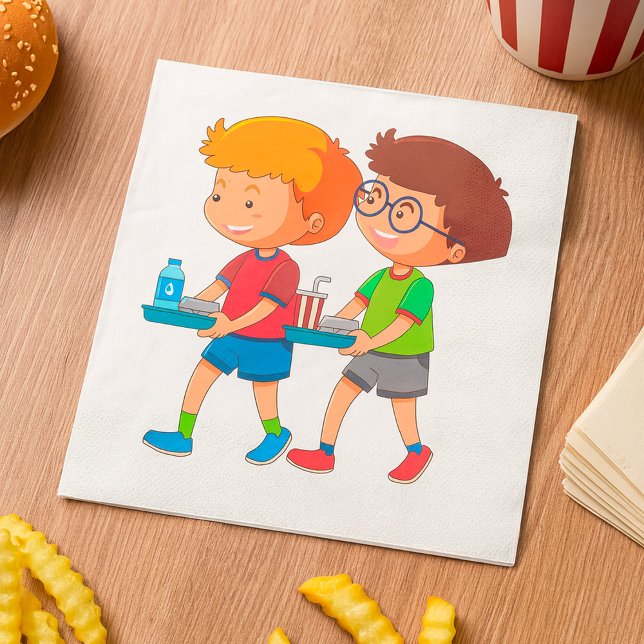 Adorable Boys Carrying Food Trays  Napkins (Creator Uploaded)