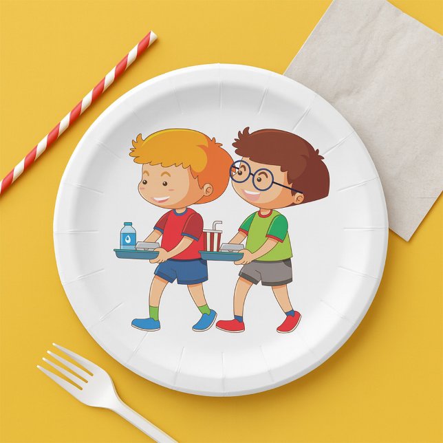 Adorable Boys Carrying Food Trays  Paper Plates (Creator Uploaded)
