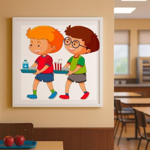 Adorable Boys Carrying Food Trays Poster
