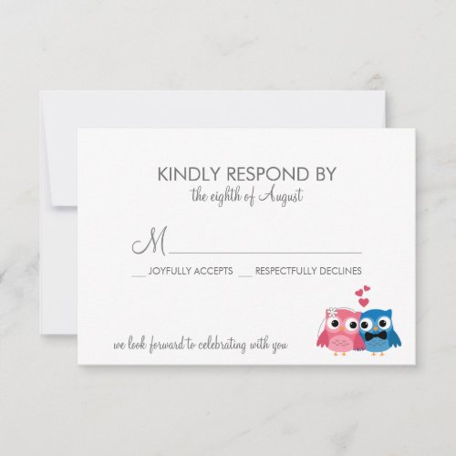 Adorable Bride and Groom Owls Wedding RSVP Card