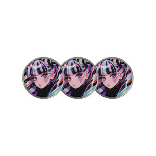 Adorable Bright Colorful Neon Zebra Anime Girl Golf Ball Marker