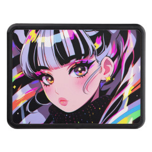 Adorable Bright Colorful Neon Zebra Anime Girl Hitch Cover