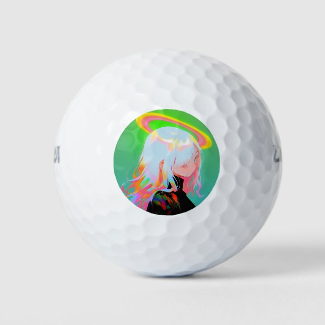 Adorable Bright Neon Halo Anime Girl Golf Balls (Front)