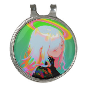 Adorable Bright Neon Halo Anime Girl Golf Hat Clip