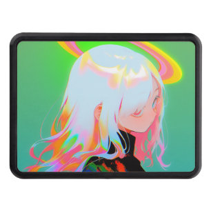 Adorable Bright Neon Halo Anime Girl Hitch Cover