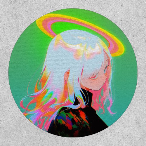 Adorable Bright Neon Halo Anime Girl Patch