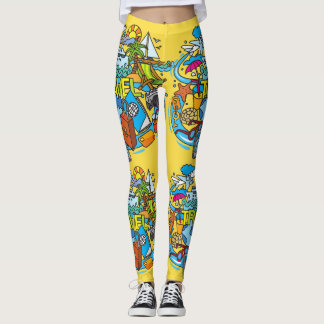 Adorable Bright yellow traveller Cartoon artwork Leggings