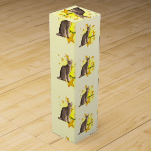 Adorable Brown Abyssinian Cat in the Stars  Wine Box