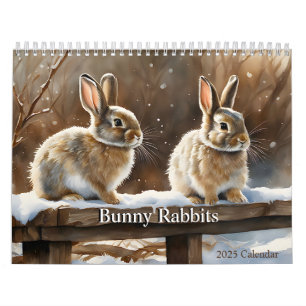 Adorable Brown and White Bunny Rabbits 2025 Calendar