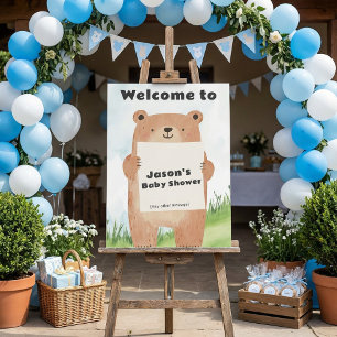 Adorable Brown Bear Baby Shower grass background Foam Board