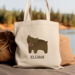 Adorable Brown Bear Kids' Personalized Tote Bag<br><div class="desc">This kids' tote bag for animal lovers features a cute illustration of a brown bear. Personalize it with your child's name in black letters. Makes a great book bag for boys or girls!</div>