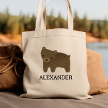 Adorable Brown Bear Kids' Personalized Tote Bag<br><div class="desc">This kids' tote bag for animal lovers features a cute illustration of a brown bear. Personalize it with your child's name in black letters. Makes a great book bag for boys or girls!</div>