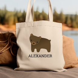 Adorable Brown Bear Kids&#39; Personalized Tote Bag