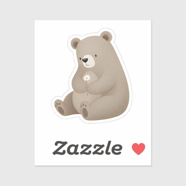 Adorable Brown Bear with Daisy – Illustration Sticker (Sheet)