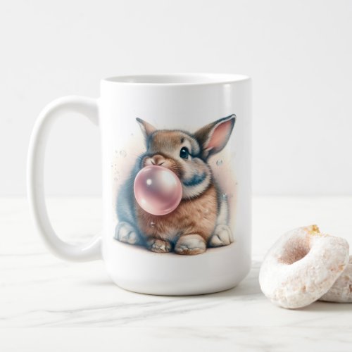 Adorable Brown Bunny Rabbit Blowing Bubble Gum  Coffee Mug