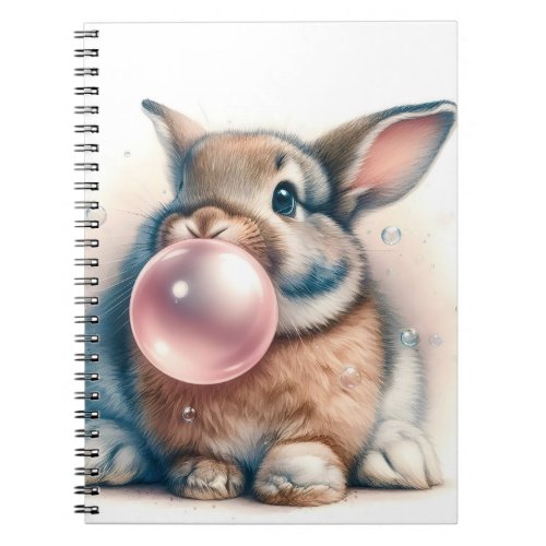 Adorable Brown Bunny Rabbit Blowing Bubble Gum  Notebook