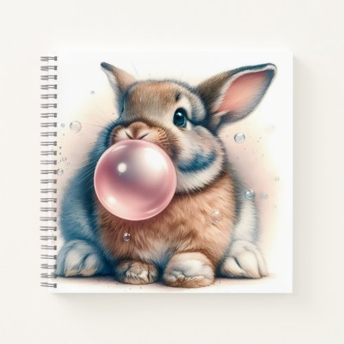 Adorable Brown Bunny Rabbit Blowing Bubble Gum  Notebook