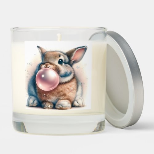 Adorable Brown Bunny Rabbit Blowing Bubble Gum  Scented Candle