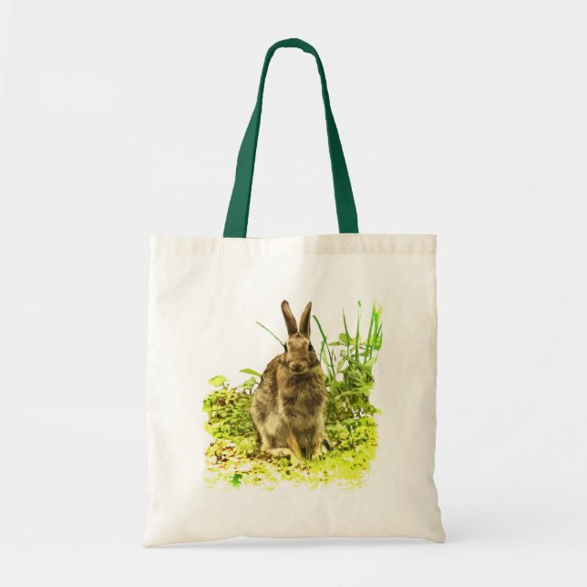 Adorable Brown Bunny Rabbit Green Grass Tote Bag (Front)