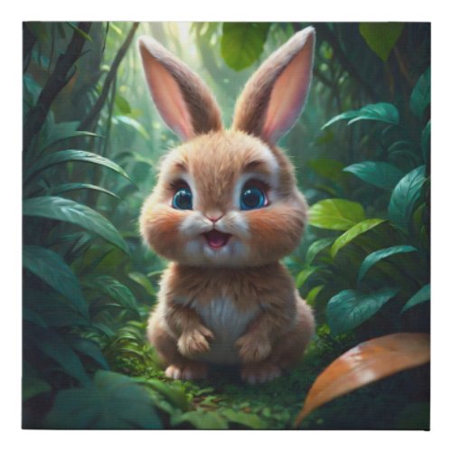 Adorable Brown Bunny Rabbit in a Forest Faux Canvas Print