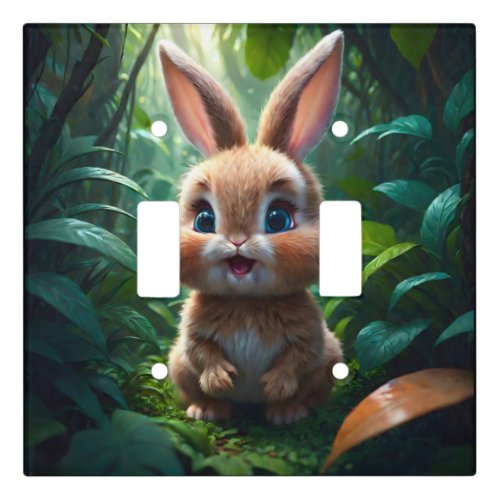 Adorable Brown Bunny Rabbit in a Forest Nursery  Light Switch Cover